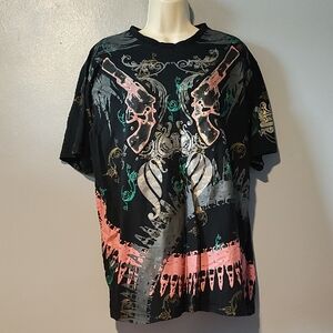 dELf Black Graphic Tee with Pink and Green Highlights